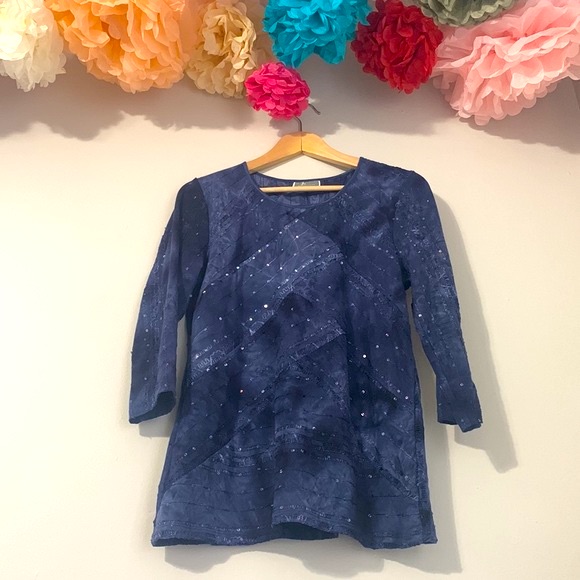 Jm Collection Sequined Scoop Neck Blouse